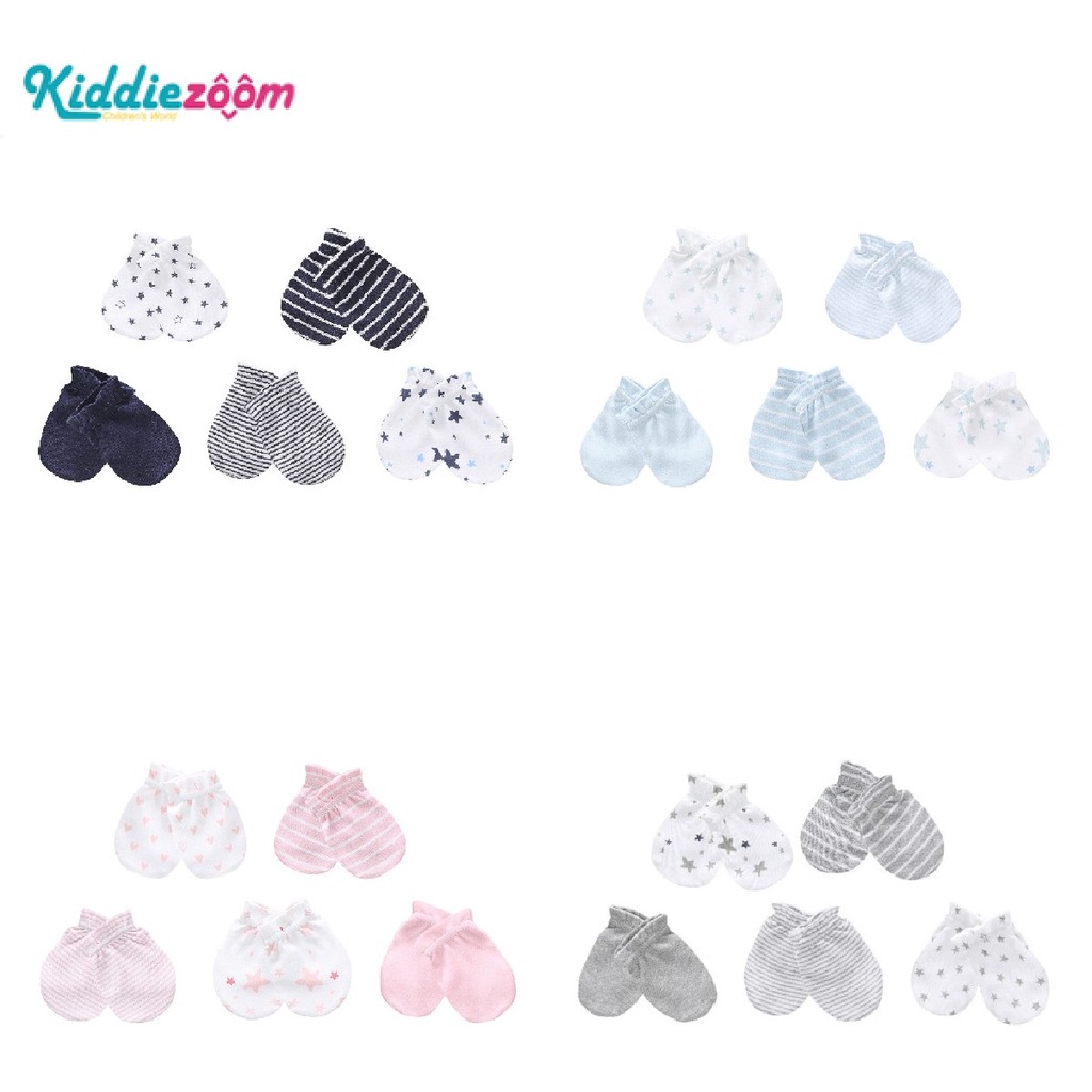 Kiddiezoom ผ้าฝ้าย 100% 5 ชิ้นถุงมือเด็กทารกทารกแรกเกิดเด็กผู้หญิง mittens Scratch Baby Face 0-6M