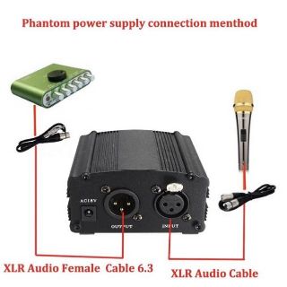 แหล่งจ่ายไฟ 48v Phantom Power อะแดปเตอร์ไมโครโฟนบันทึกเสียง พร้อมสาย XLR