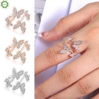 Cod Qipin Butterfly Rose Gold Silver Women Ladies Rings White Sapphire Adjustable Sweet Jewelry