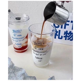 แก้วน้ำใสสไตล์ฝรั่งเศส 400ml พร้อมหลอด-rench clear tumbler with straw ถ้วยกาแฟ-มีหลอดและฝาปิด