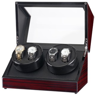 Watch Winder กล่องหมุนนาฬิกา ออโตเมติก แบบอโตเมติก 4 เรือน สีน้ำตาลลายไม้/สีดำ