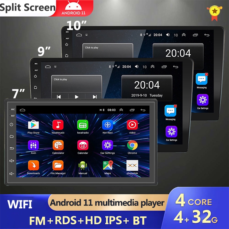 เครื่องเล่นมัลติมีเดีย GPS WIFI บลูทูธ (4GB+32GB) 7 9 10 นิ้ว 2 Din Android 12 สําหรับรถยนต์