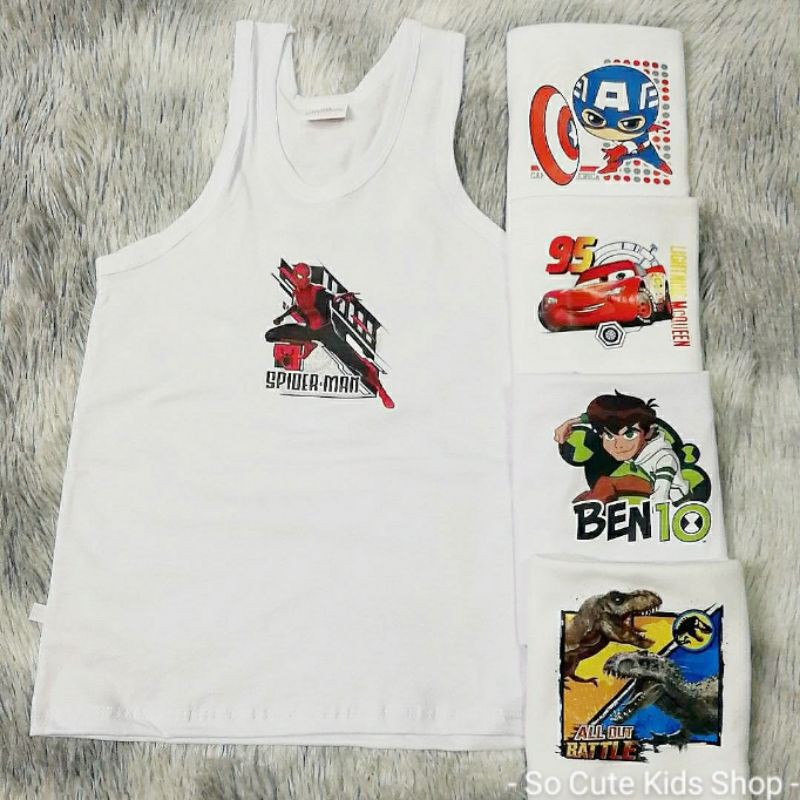 เสื้อกล้ามเด็กชาย ลิขสิทธ์แท้ สไปเดอร์แมน อเวนเจอร์ เบน10 คาร์ ไดโนเสาร์ ทรานส์ฟอร์เมอร์ ลายใหม่ล่าสุด !!
