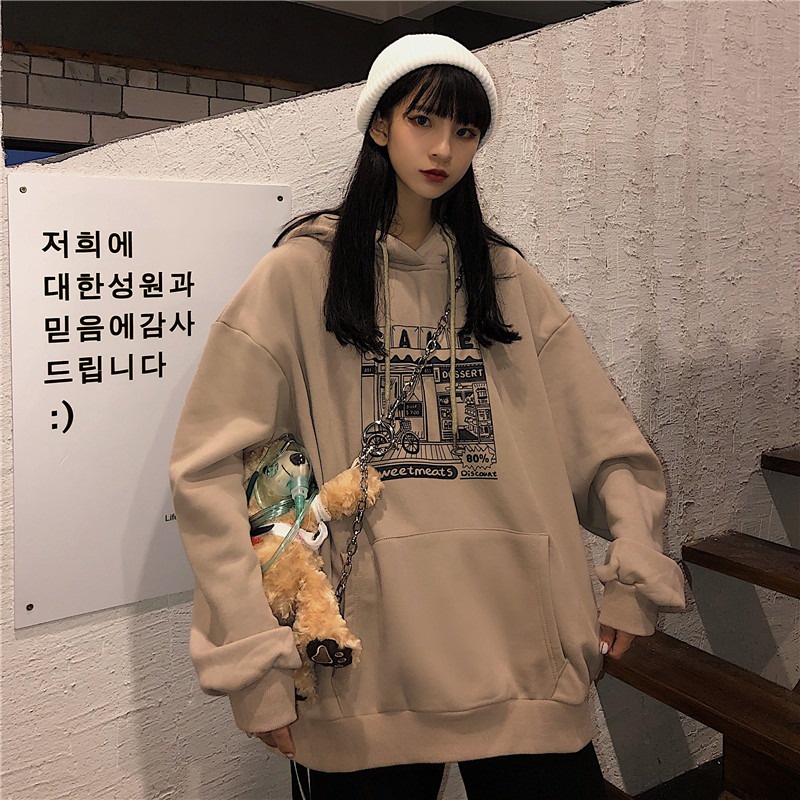 ส่งไวจากไทย [SELLDA] เสื้อฮู้ด แขนยาว พิมพ์ลายตัวอักษร สไตล์เกาหลี สำหรับผู้หญิง