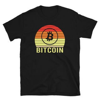 เสื้อยืดวินเทจเสื้อยืดลําลอง แขนสั้น พิมพ์ลาย Bitcoin พระอาทิตย์ตก สไตล์เรโทร เหมาะกับฤดูร้อน สําหรับผู้ชายS-5XL