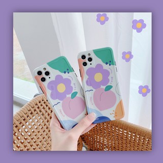 เคสไอโฟน เคสซิลิโคน 11 promax iPhone case เคสนิ่ม เนื้อซิลิโคน for iPhone X XS MAX XR  7+ 8PLUS พีชดอกไม้ม่วง TPU-S1030