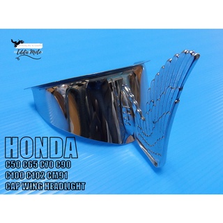 HONDA C201 C200 CA200 HEADLIGHT "CHROME" CAP VISOR WING &amp; EMBLEM LOGO // ครอบแต่งไฟหน้า แก๊ปไฟหน้า