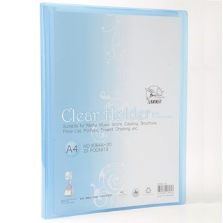 แฟ้มโชว์เอกสาร A4 สีฟ้า (20 ซอง/เล่ม) ฟลามิงโก้ 9084/A4 Blue Display File Folder (20 Sachets / Book) Flamingo 9084