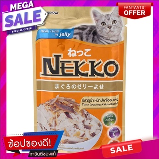 เน็กโกะอาหารแมวรสปลาทูน่าในเจลลี่ปลาโออบแห้ง 70กรัม Nekko Tuna Flavor Cat Food in Jello Dried Oyster 70g.