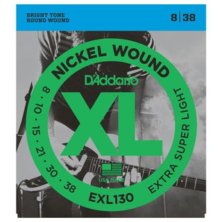 DAddario® สายกีตาร์ไฟฟ้า เบอร์ 8 แบบนิกเกิล ของแท้ 100% รุ่น EXL130 (Extra Super Light, 8-38) ** Made in USA **