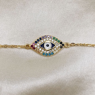 Rainbow Evil Eye Bracelet, 18K Gold Plated Sterling Silver Bracelet B0004 | เงินแท้ 925 ชุบทองเเท้ 18 กะรัต