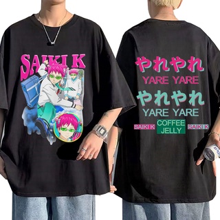 คอลูกเรือ【เสื้อยืดเข้าได้กับทุกชุด】เสื้อยืดแขนสั้น พิมพ์ลายอนิเมะ The Disastrous Life of Saiki K Saiki Kusuo สไตล์ฮิปฮอป