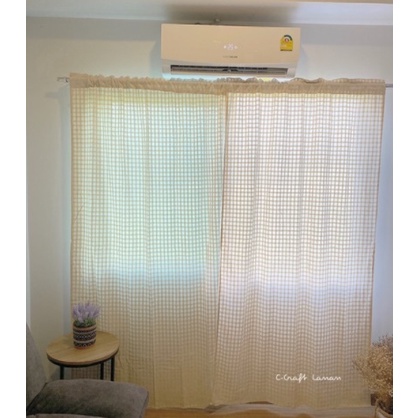 แนะนำ ผ้าม่าน ผ้าม่านประตูสไตล์มินิมอล ผ้าตารางสีครีมธรรมชาติ แบบไม่มีเชิง ขนาด110x170cm  ผ้าม่านผ้าฝ้าย ผ้าม่านสีดิบ  (TTSN170) ราคาพิเศษ มีเก็บเงินปลายทาง