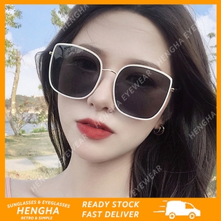 (HENGHA)COD แว่นกันแดดทรงเหลี่ยมสไตล์แฟชั่นเกาหลีสำหรับผู้หญิงแว่นกันแดดขนาดใหญ่สำหรับผู้หญิง