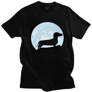 เสื้อยืดผ้าฝ้าย เสื้อยืดคอกลม แขนสั้น ผ้าฝ้าย พิมพ์ลาย Moon Dachshund Lover สําหรับผู้ชาย