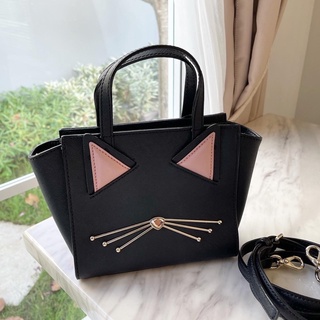 (ผ่อน0%) กระเป๋าสะพายข้าง NWT Kate Spade Jazz Things Up Black Cat MINI HAYDEN Wkru4657 หนังแท้ สีดำ ลายแมว