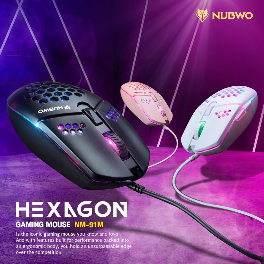 เม้าส์เกมมิ่ง  Nubwo NM-91M HEXAGON GAMING MOUSE