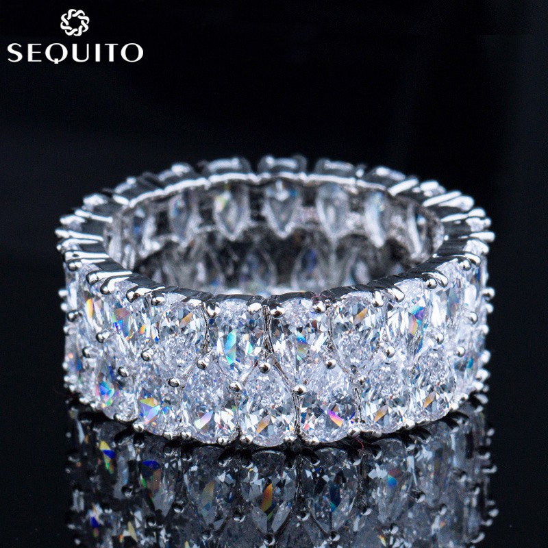 งดงามคุณภาพสูงสีขาว Gold Plated เครื่องประดับพราว AAA Zirconia คริสตัล Prom Party แหวนผู้หญิงSequitoR024