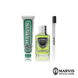 [ MARVIS Refreshing Kit ] Classic Strong Mint 85ML + Mouthwash Spear Mint 120 ML + Toothbrush White