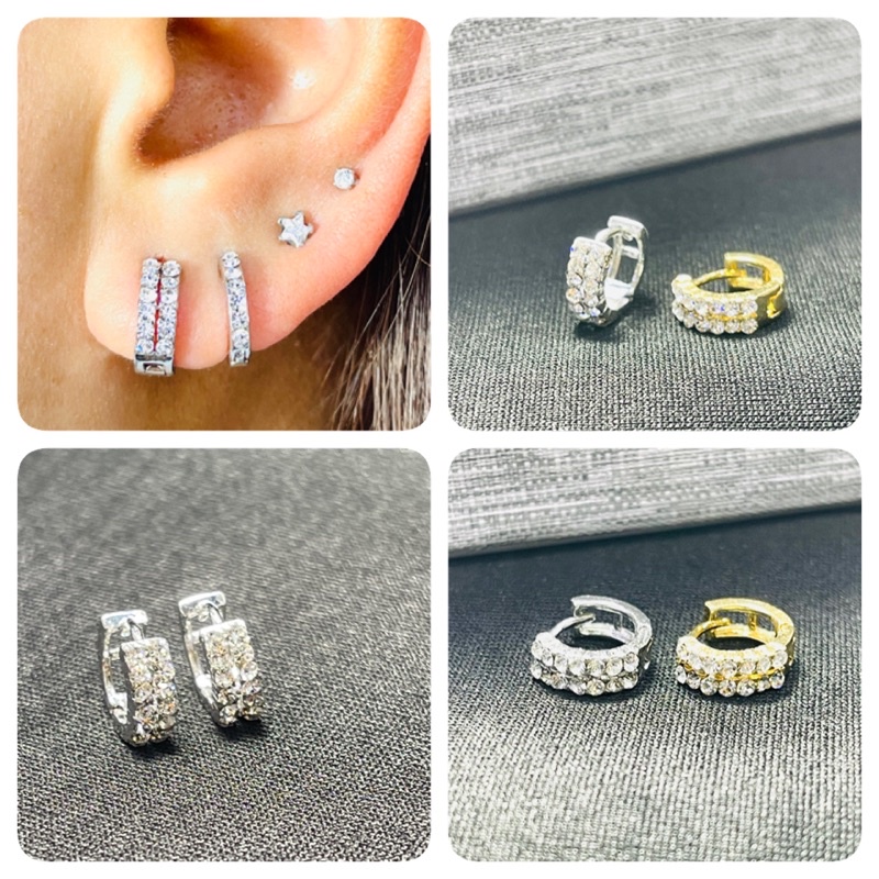 ราคา1คู่ ของแท้งานเกาหลี %ต่างหูห่วงคริสตัลสวารอฟกี้เพชร2แถวน่ารักๆเพชรวิ้งๆใส่อาบน้ำได้ไม่ลอกไม่ดำ
