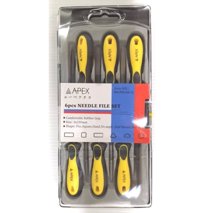 APEX​ AP-2608010 ตะไบพร้อมด้าม​ 2​ สี​ 6ตัวชุด​ 3X150mm 801P0106-N ตะไบชุด​ ชุดตะไบ