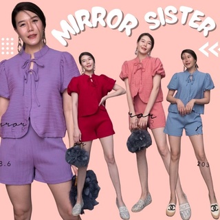 🔖ป้าย Mirrorsister 20308.6 เซ็ทสุดเก๋ เสื้อคอจีนแขนกระปุก แมชคู่กับกางเกงขาสั้น