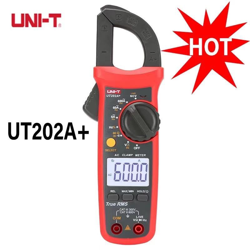 UNI-T UT202A+ เก็บข้อมูลแรงดันไฟฟ้ากระแสสลับ DC / AC 600A แรงดันกระแสไฟ AC ปัจจุบัน Digital Clamp Me 4.8
