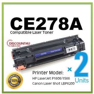 ** Pack 2 ** Discount4U ตลับหมึกเลเซอร์ toner 78A CE278A 278A CE278 278 Pro P1560/P1566/P1600/P1606dn/MFP 1536d