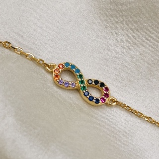 Rainbow Infinity Bracelet, 18K Gold Plated Sterling Silver Bracelet B0005 | เงินแท้ 925 ชุบทองเเท้ 18 กะรัต