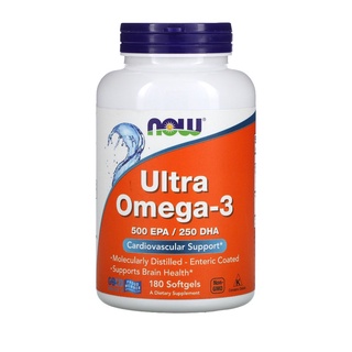 น้ำมันปลา คุณภาพสูง แบบกินง่ายลดกลิ่นหืน 500 EPA/ 250 DHA (Ultra Omega-3) 180 เม็ด Now Foods ของแท้จากอเมริกา