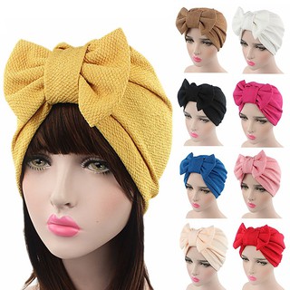 แค็ปช็อปผู้หญิงยืดเยื้อ Turban มะเร็ง Chemo หมวก Bowknot จีบ Headwrap ผม Hjab หมวก