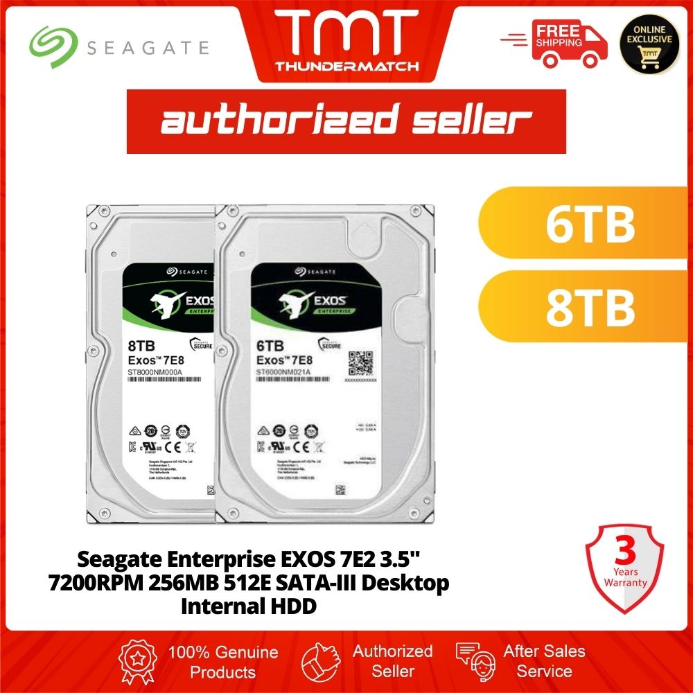 TMT Seagate Enterprise EXOS 7E2 6TB /8TB 3.5" 7200RPM 256MB 512E SATA-III Desktop Internal HDD | S