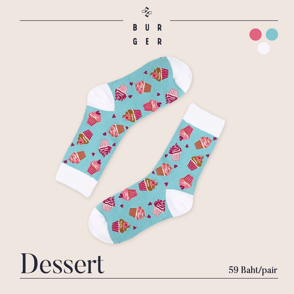 Dessert ถุงเท้าแฟชั่น ลายคัพเค้กสุดน่ารัก ครึ่งแข้ง ราคาถูก คุณภาพดี