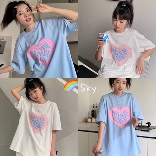 Sky☁️เสื้อThe Bubble love สีพาสเทล สไตส์เกาหลี เสื้อยืดงานดี ผ้าเด้ง ลายสกีน Y53