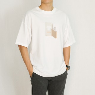 เสื้อยืดคอกลมเสื้อยืดโอเวอร์ไซส์ GURETO : Shopping (White)S-3XL