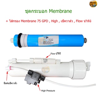 อุปกรณ์ครบชุด ชุดกระบอก Housing + ไส้กรอง Membrane 75GPD พร้อมใช้งาน