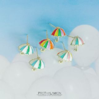 Korea Cute Umbrella 925 Silver Earrings ต่างหู ตุ้มหู เกาหลี ร่ม สีชมพู เขียว น่ารัก ก้านเงิน แท้ สำหรับ ผิวแพ้ง่าย