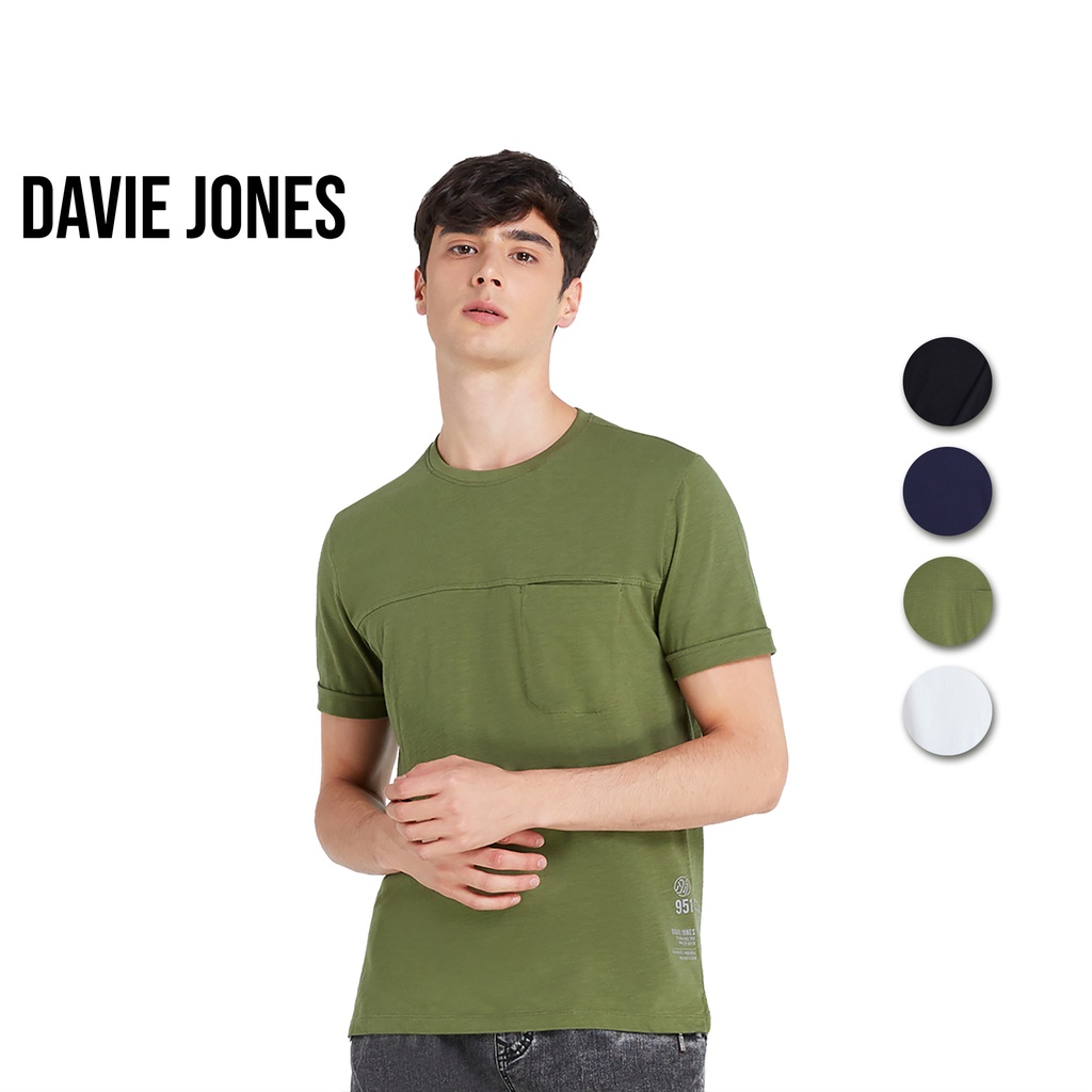 เสื้อยืดใหม่ 2022DAVIE JONES เสื้อยืดสีพื้น คอกลม ผ้าคอตตอน สีขาว สีกรม สีเขียว สีดำ Basic T-Shirt B