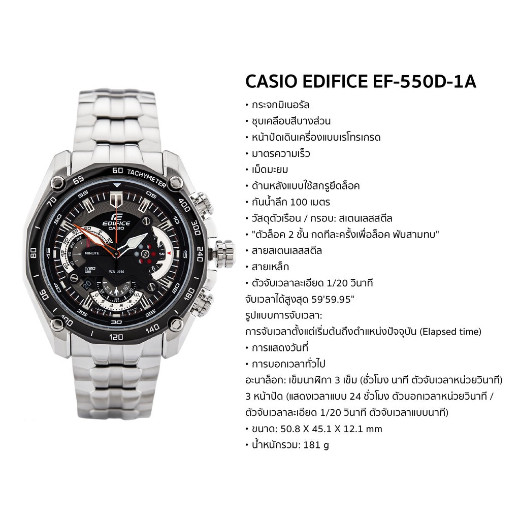 นาฬิกาข้อมือผู้ชาย Ediifice รุ่น EF-550D-1A มาใหม่ มีประกัน1ปี พร้อมส่ง