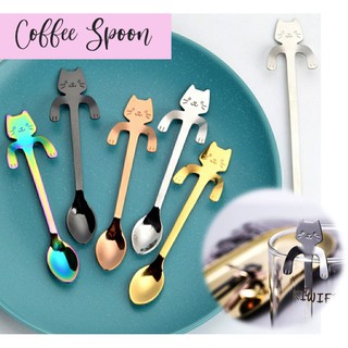 SH45 (พร้อมส่ง) ช้อนชงกาแฟน่ารัก ช้อนแมวน้อย ช้อนสแตนเลส ช้อนของหวาน Stainless Steel Coffee Spoon