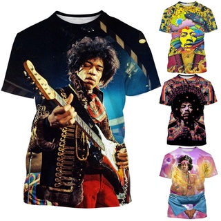 เสื้อยืดแขนสั้นลําลอง คอกลม พิมพ์ลายนักร้อง Jimi Hendrix 3 มิติ แฟชั่นฤดูร้อน สําหรับผู้ชาย และผู้หญิง