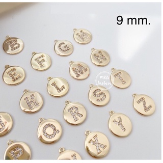 จี้ แบบกลม ตัวอักษร A-Z  ชุบ18K ขนาด 9mm.