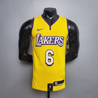 เสื้อกีฬาบาสเก็ตบอล ลายทีม James เบอร์ 6 #6 เสื้อกีฬาบาสเก็ตบอล Lakers Gola V City Edition NBA สีเหลือง