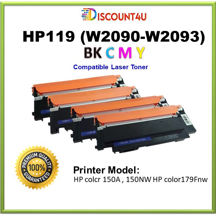 Discount4u ..ตลับหมึกเลเซอร์เทียบเท่า W119A /119A/HP 119A BK,C,M,Y  (W2090A-W2093) For HP color 150A