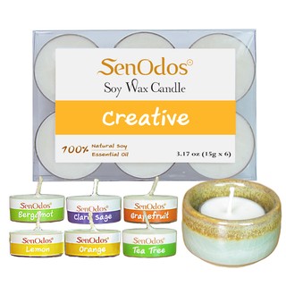 SenOdos Emotional Tealight Creative เทียนหอม เทียนทีไลท์ แพ็ค 6 ชิ้น + เชิงเทียน