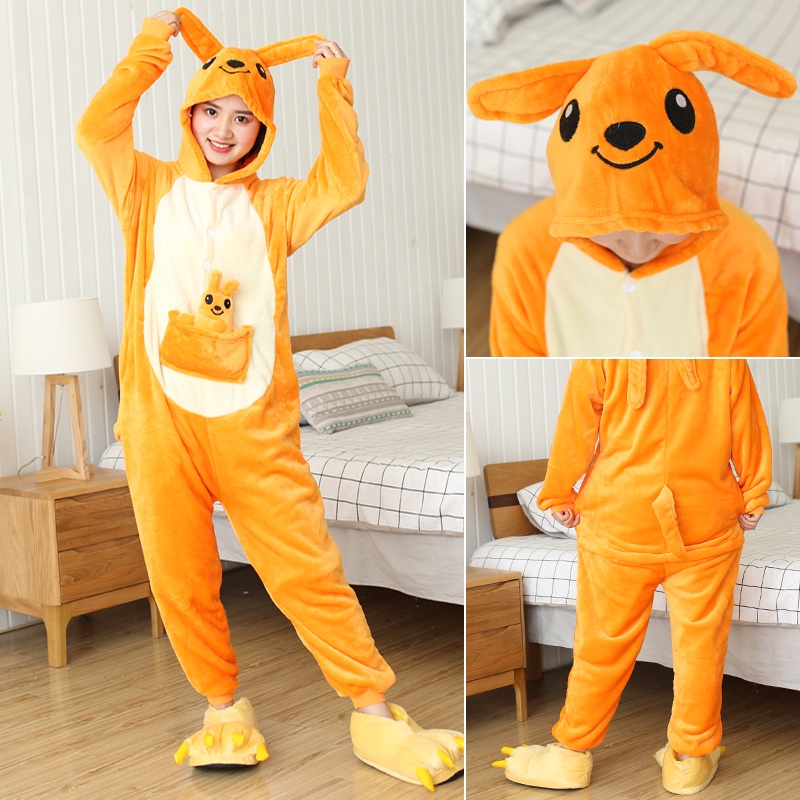 ผู้ใหญ่ผู้หญิงสัตว์ Kigurumi Kangaroo Onesies ชุดนอนฮาโลวีนอะนิเมะคอสเพลย์เครื่องแต่งกาย