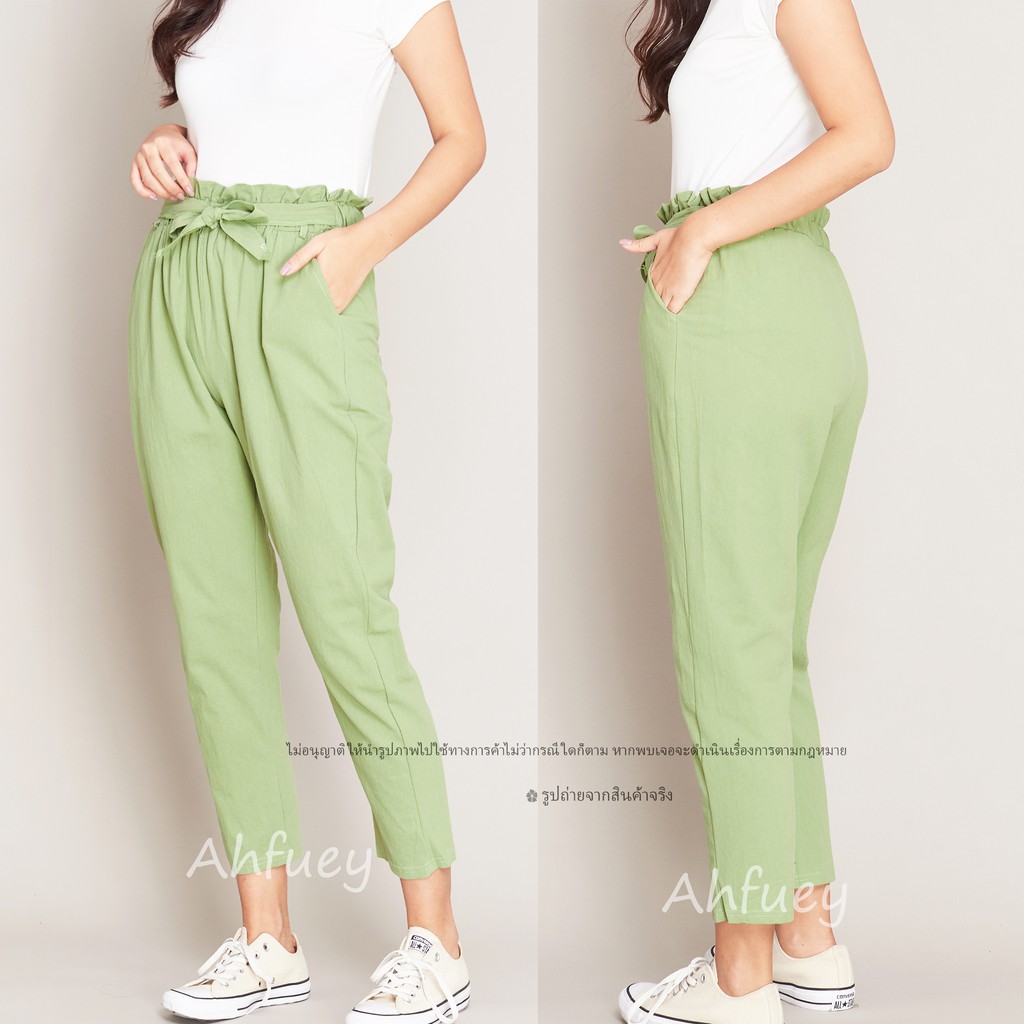 พร้อมส่ง ส่งด่วน กางเกงผ้าฝ้ายญี่ปุ่นใส่สบาย ชิวๆเอวผูกเก๋ๆทรงมินิมอลสะโพกใหญ่ใส่ได้จ้า