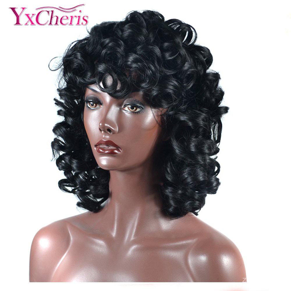 Yxcheris Afro Wig Synthetic Hair Heat Resistant Fiber Natural Black Short Curly Hair Wigs For