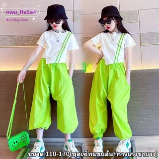 ชุดสูทเด็กผู้หญิง NEW2022เสื้อผ้าเด็กสไตล์ซัมเมอร์เกาหลี ชุดเสื้อยืดแขนสั้นและกางเกงเด็กโต ขนาด 110-170