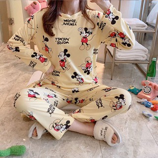 【ราคาถูกที่สุด】ชุดนอน，   ลายมิกกี้   ชุดนอนน่ารัก   ชุด 2 ชิ้น，   ยอดนิยม + กางเกง